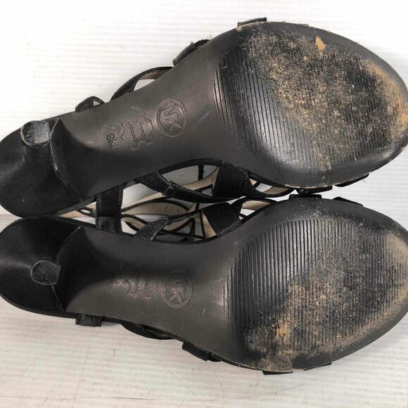 Michael Kors Black Fabric Satin Open Toe Buckle Ankle Stiletto Heel Sandals 9M - Picture 6 of 9